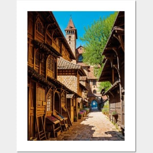 Medieval Market in an Idyllic Village Posters and Art